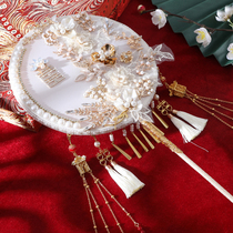 Group fan wedding bride married but fan lace champagne Golden luxury beauty fan finished diy material bag