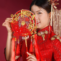 Original embroidery happy fan Bridal group fan Wedding Xiuhe clothing Chinese fan finished double-sided diy material bag