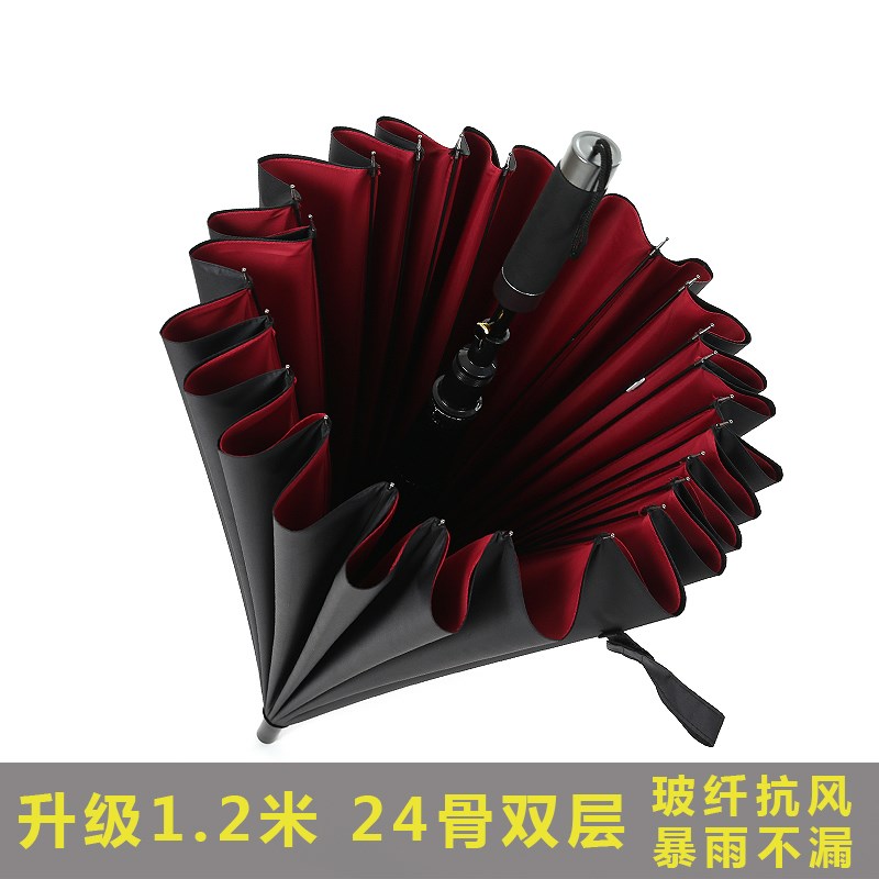 Automatic 24-bone double-layer umbrella men's long handle double super large size enlarged reinforcement and thickened wind and rain resistance dual-purpose women