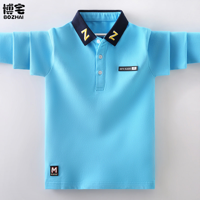 Boy Chun Xia Compassionate Child 2022 CUHK Tong Yang Gas handsome and pure cotton loose long sleeve POLO shirt boy-Taobao