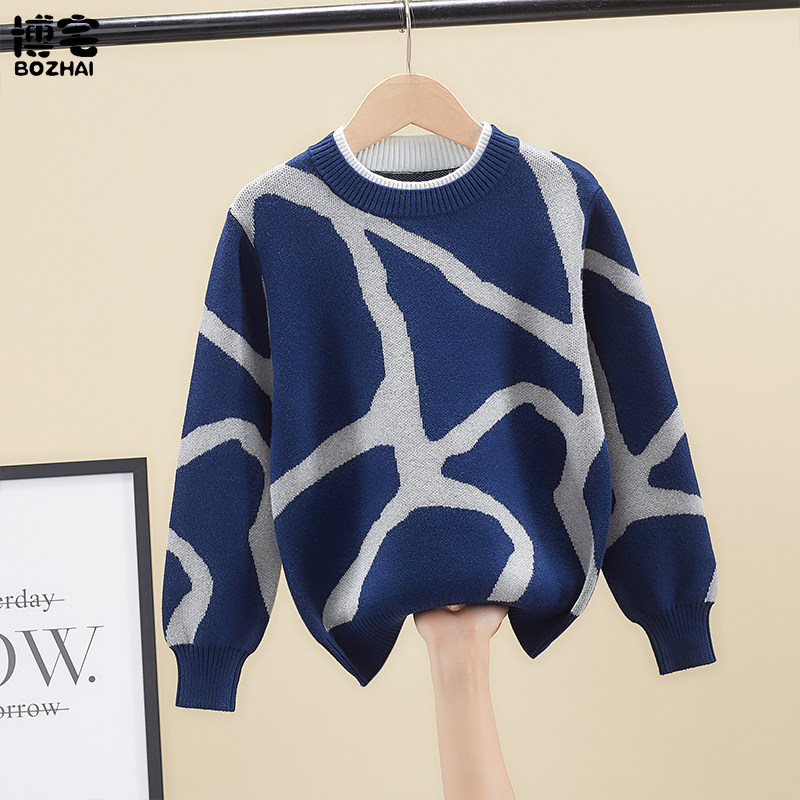 Children's sweater boys autumn winter new 2021 explosive foreign pie in the big boy plus velvet thick knit shirt winter bottom