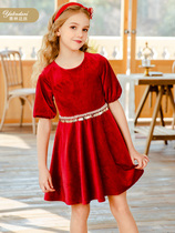 Yallinda silk girl baby dress 2022 new red round collar dress Dress Birthday Party Princess Dresses Dress