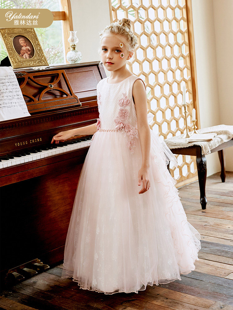 Yalindas girls dress dress catwalk talent show costume pink vest-style mesh tutu skirt
