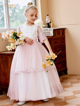 Yalinda Mitt Girl Plays Out Clothes Baby Model Walk Show Talent Show Fluffy Dress 70% Sleeve Round Collar Dress