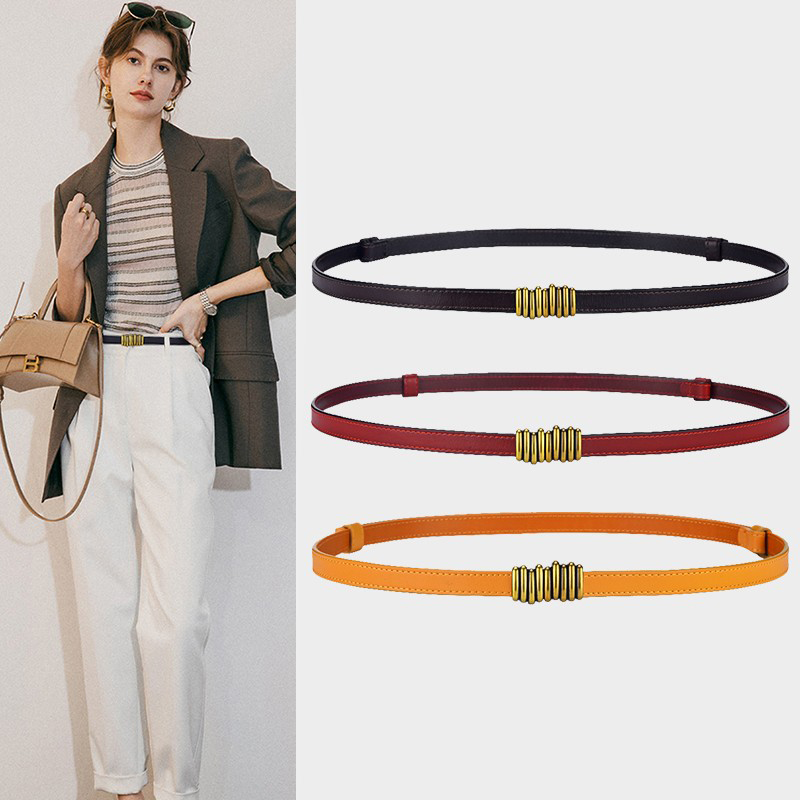 Leather Retro Thin Belt Ladies Decoration With Dress Coat Suit Free Punching Waist Girdle Versatile Belt