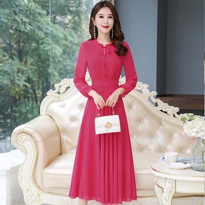2024 Autumn New Trendy Long-Sleeve Chiffon Dress for Women, Mid-Length, Elegant, Fashionable, Slim-Fit, Tummy-Covering 2024 Autumn New Trendy Long-Sleeve Chiffon Dress for Women, Mid-Length, Elegant, Fashionable, Slim-Fit, Tummy-Covering