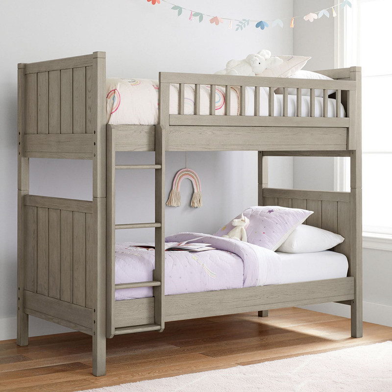 Solid Wood Children's Bunk Bed, Simple Design for Small Apartments, Parallel Upper and Lower Beds, White, Twin Bunk Bed, Detachable