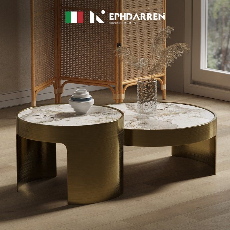 Light luxury slate round coffee table combination living room home Nordic minimalist modern small apartment marble net red tea table