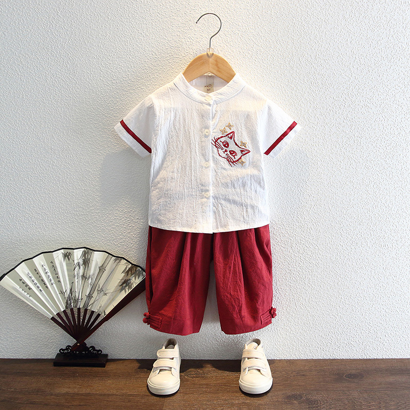 Hanfu boys summer ancient style male baby short-sleeved thin summer clothes children's ancient costume costumes suit children's Chinese style