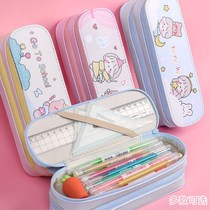 Double-layer pencil case ins Japanese large-capacity high-value girl stationery box primary and secondary school students cute cartoon pencil box