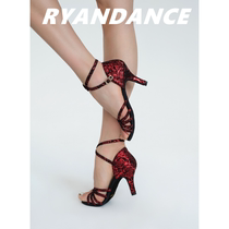 RYANDANCE (RD) metal fine glitter red rose handmade custom Latin dance shoes low medium and high heels