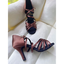 RYANDANCE (RD) dark brown satin handmade custom Latin dance shoes low heel medium high heel