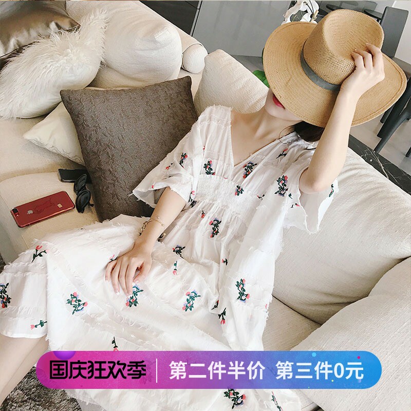Maternity dress summer suit fashion new Korean version cotton and hemp color short sleeve loose summer two-piece suit