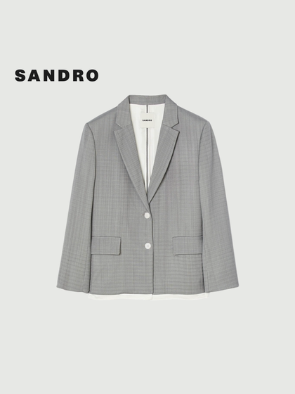 SANDRO Outlet24春秋款女装浅灰色两粒扣西装领外套SFPVE00978