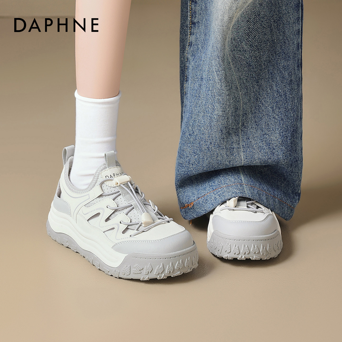 Женские спортивные сандалии Daphne на толстой подошве; новинка 2026 года; летние дышащие легкие белые кроссовки; обувь на плоской подошве