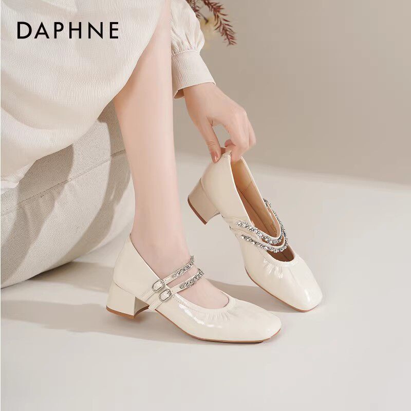 达芙妮白色高跟鞋子女春夏高跟后空凉鞋清仓捡漏浅口玛丽珍单鞋女
