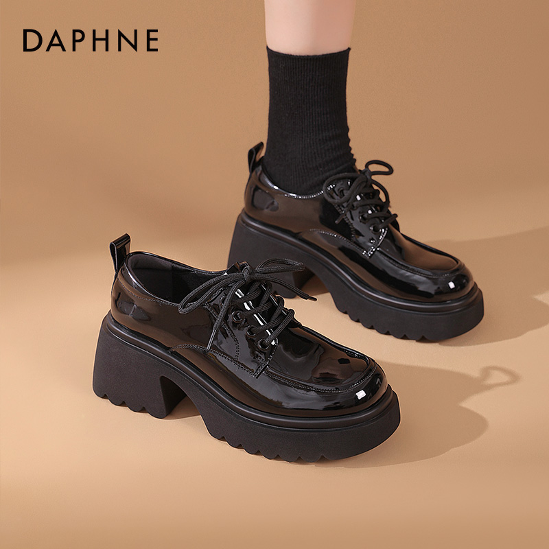 ダフネ厚底ローファーレディース2025新作レディースシューズ英国風ブラックレザーシューズオールマッチシングルシューズ