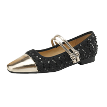 Daphne Silver Shoes Womens 2024 New Summer Genuine Leather French Stunning Mary Jane Womens Shoes Shallow Mouth Flats