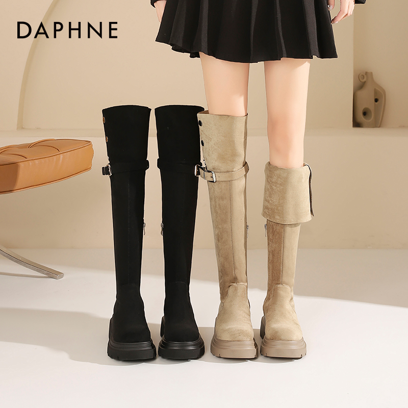 ダフネオーバーニーブーツレディース2025年新作ホットスタイル初秋厚底ナイトブーツツーウェアミドルカーフブーツレディース