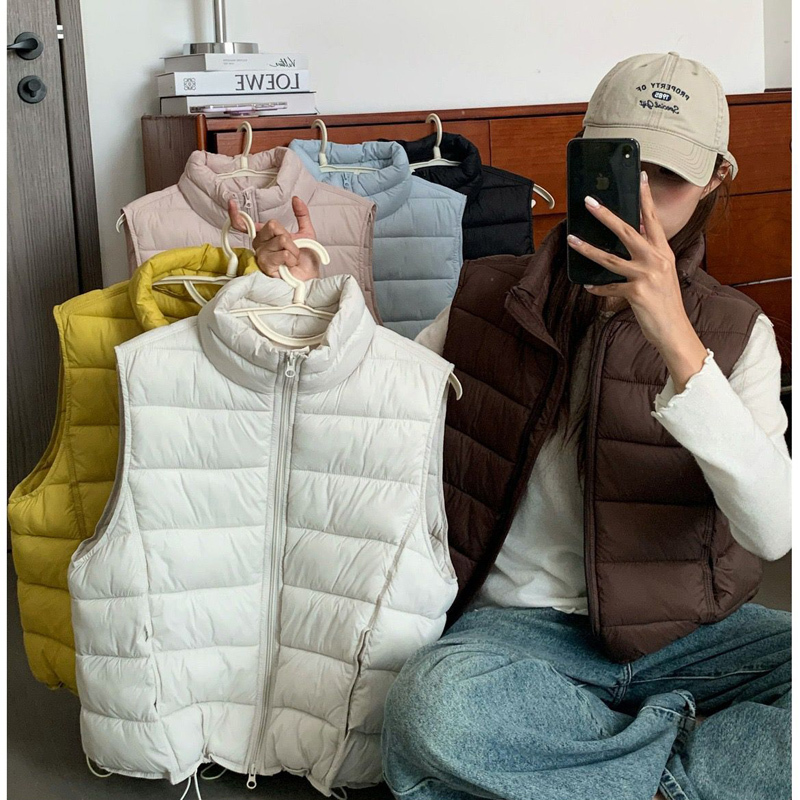 Stand Collar Lightweight Warm down Cotton Vest for Women, Autumn and Winter Thin Korean Style Slimming Fashionable Layered Ribbed Jacket Trendy Stand Collar Lightweight Warm down Cotton Vest for Women, Autumn and Winter Thin Korean Style Slimming Fashionable Layered Ribbed Jacket Trendy