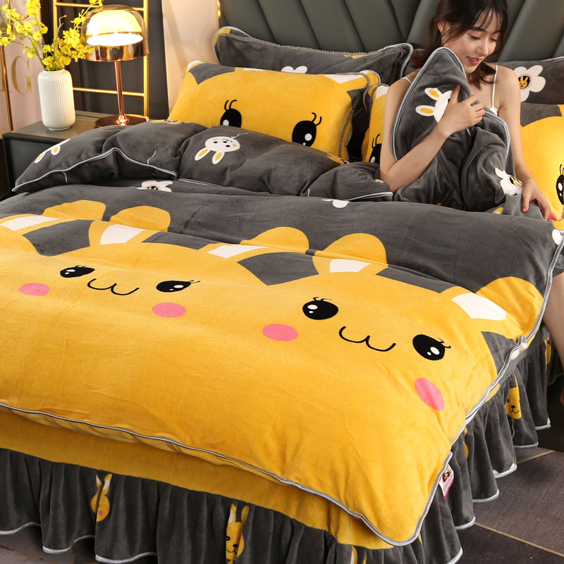 Thickened milk velvet bed four-piece winter double-sided plus velvet quilt cover flannel coral velvet bedding baby velvet sheets