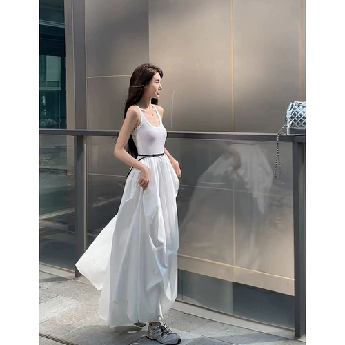 Летняя майка, жилет без рукавов, длинная юбка, французский стиль, изысканный стиль, яркий броский стиль