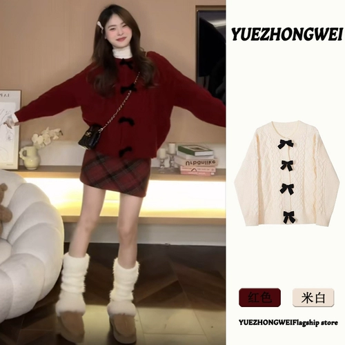 Летний оберег на день рождения, красный демисезонный свитер с бантиком, демисезонная куртка, трикотажный кардиган, увеличенная толщина