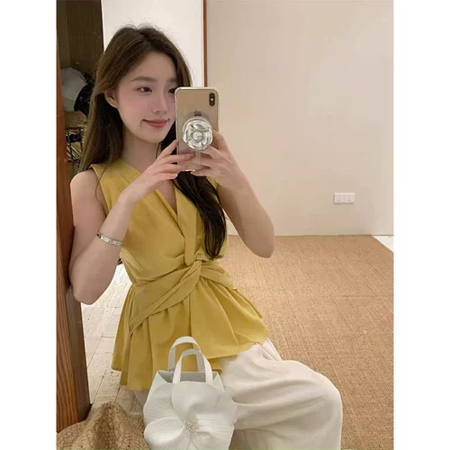 Красный топ с чашечками, майка топ, дизайнерский корсет, французский стиль, V-образный вырез, из хлопка и льна, тренд сезона