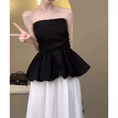 Топ без лямок, черный бюстгальтер-топ, майка топ с узкими плечами, французский стиль, открытые плечи