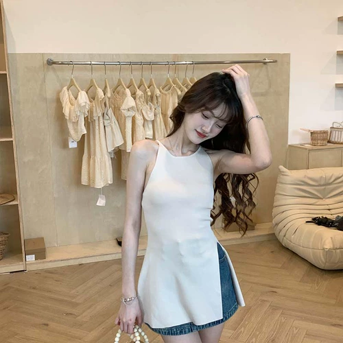 Черная сексуальная майка топ, длинная футболка без рукавов, средней длины