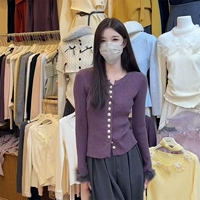 Фиолетовый [Популярные красивые свитера этого года/Осенние и зимние наряды в стиле старых денег/Популярные европейские топы 2024 года/Внутренние свитера/Уменьшающие возраст топы/Популярные красивые свитера этого года/Вязаные куртки-кардиганы/Уникальные и шикарные свитера в западном стиле]