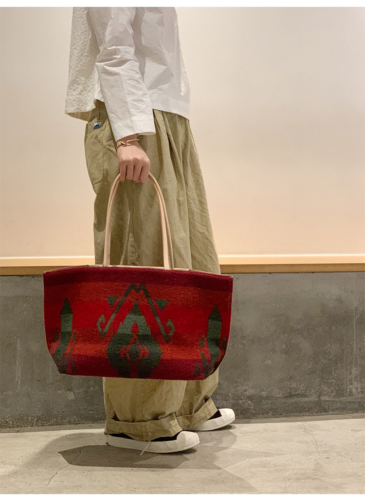 Сумка pendleton毛呢植鞣牛皮拼接大容量复古简约托特包单肩手提大包 Nakama inn