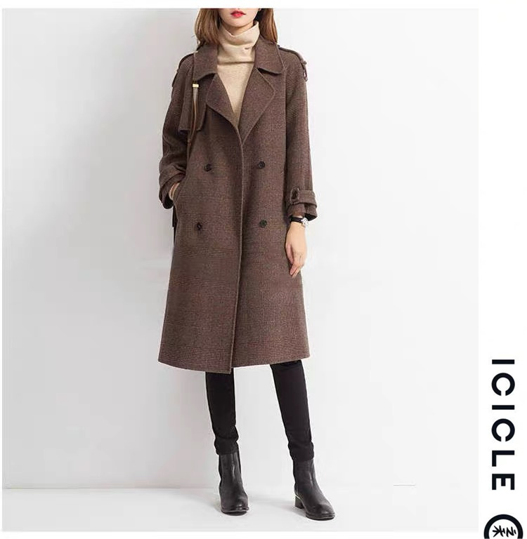 Domestic counters 2022 autumn and winter new slim retro plaid double-sided woolen cashmere coat coat women