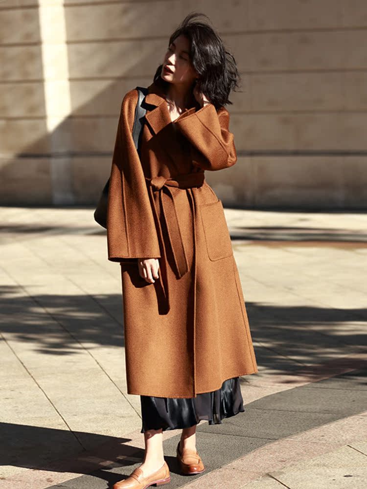 Domestic counters 2022 autumn and winter new double-sided woolen water ripple cashmere coat wool coat women