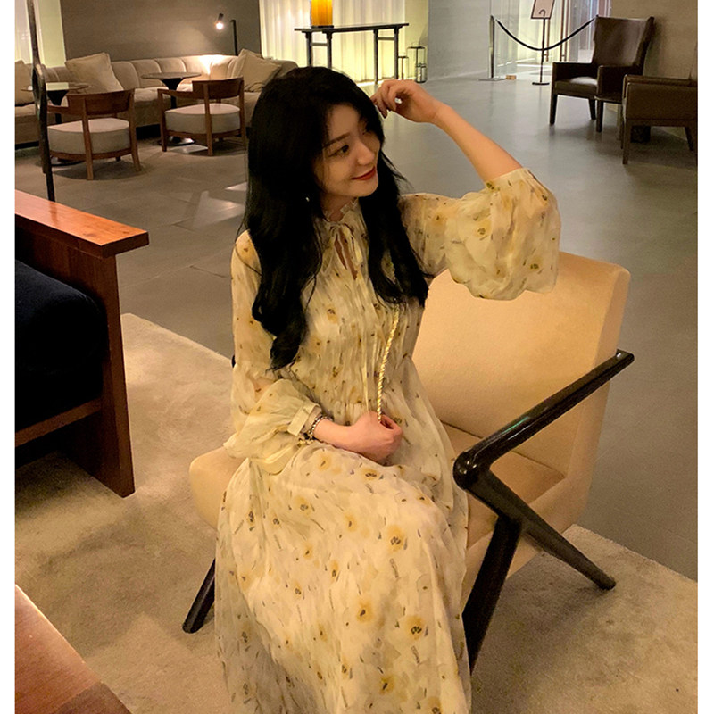 2022 new spring tea break French dress first love temperament super fairy sweet chiffon floral dress summer