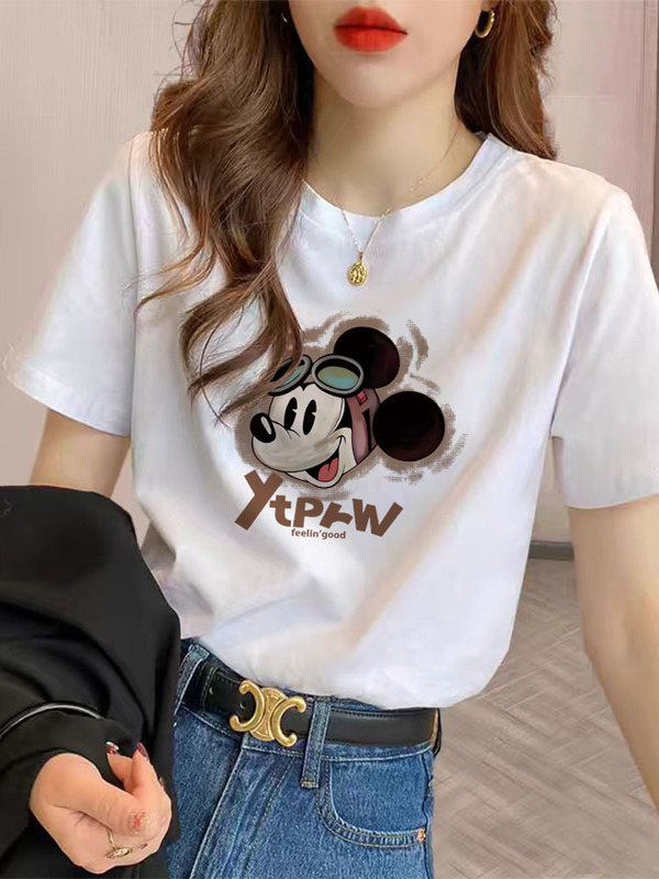 2026 New Style Pure Cotton Short-Sleeve T-Shirt for Women, Fashionable and Versatile, Age-Reducing, Stylish White Top, Base Shirt for Summer