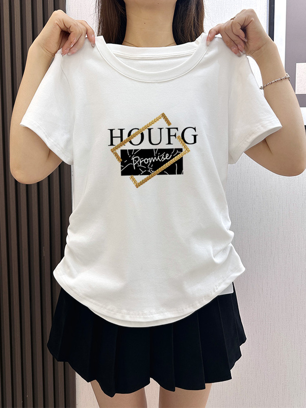Designed with Pleated Small Flutter Sleeves, Regular Shoulder Short-Sleeve T-Shirt for Women, Summer 2026 New Style, Waist-Cinching, Slimming White Top