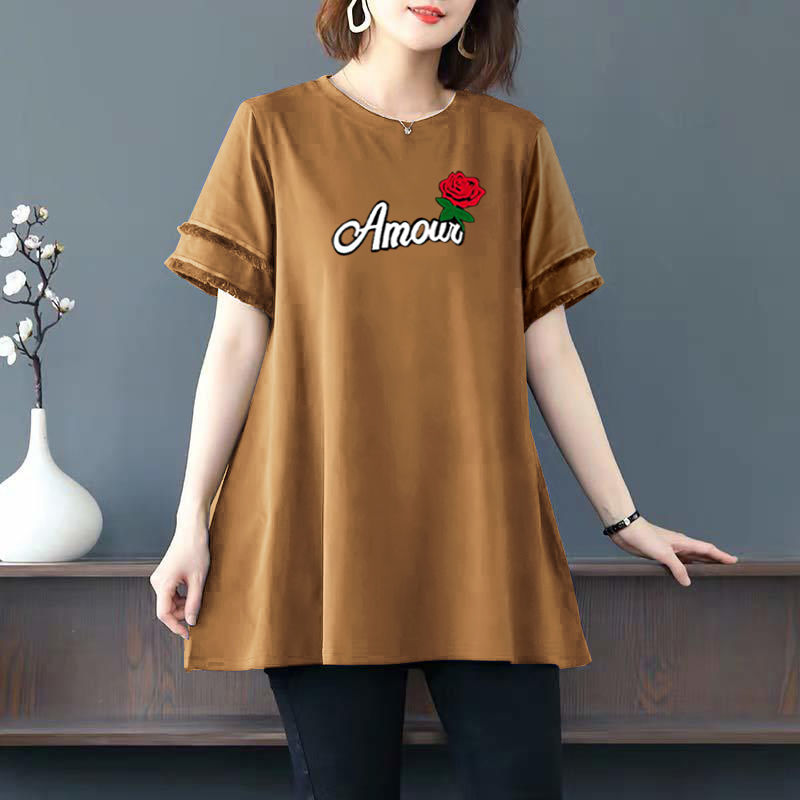 The cotton large size women T - shirt 2022 new Korean version of the new medium - long - sleeved coat in summer