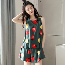Vest Sleepwear Woman Summer Suit Thin cotton shorts Cute Strawberry Teenage Girl Students Sleeveless Home New Frontier Cotton