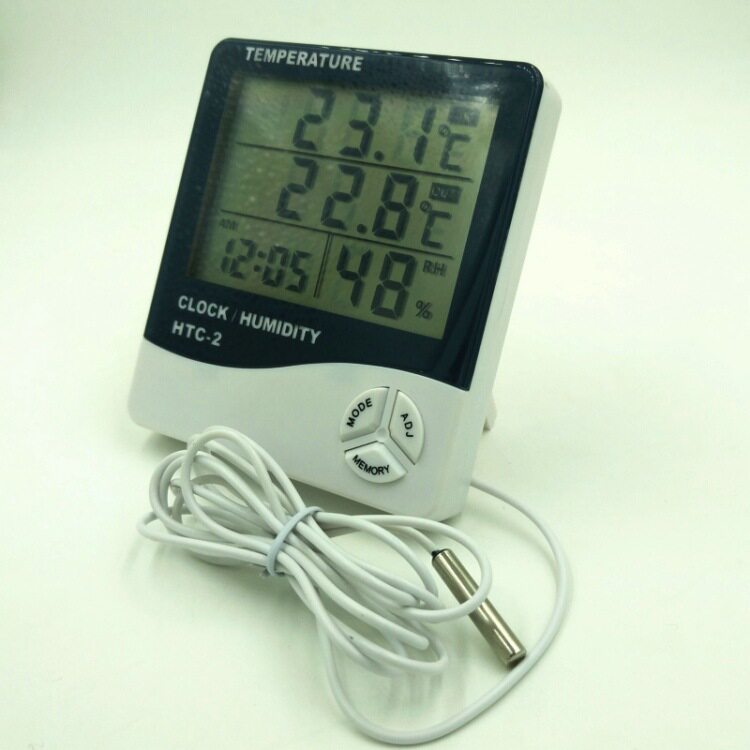 HTC-2 大屏幕精准温湿度计家用室内外闹钟温度器表数显电子带探头