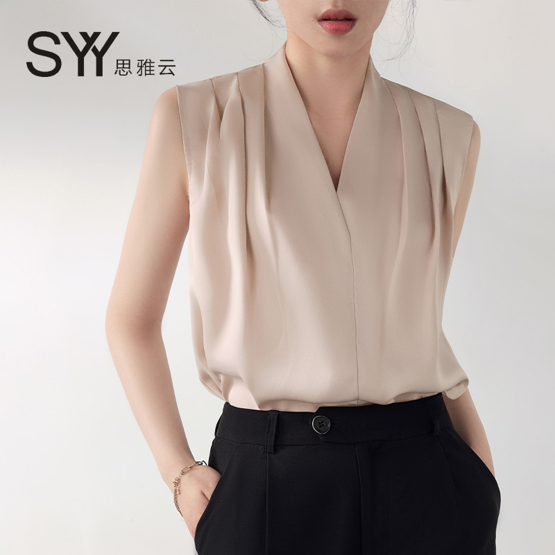 V-Neck Sleeveless Chiffon Shirt for Women, Summer Thin Style, High-End Feel, Suitable for Layering under a Blazer, Professional and Elegant Shirt V-Neck Sleeveless Chiffon Shirt for Women, Summer Thin Style, High-End Feel, Suitable for Layering under a Blazer, Professional and Elegant Shirt