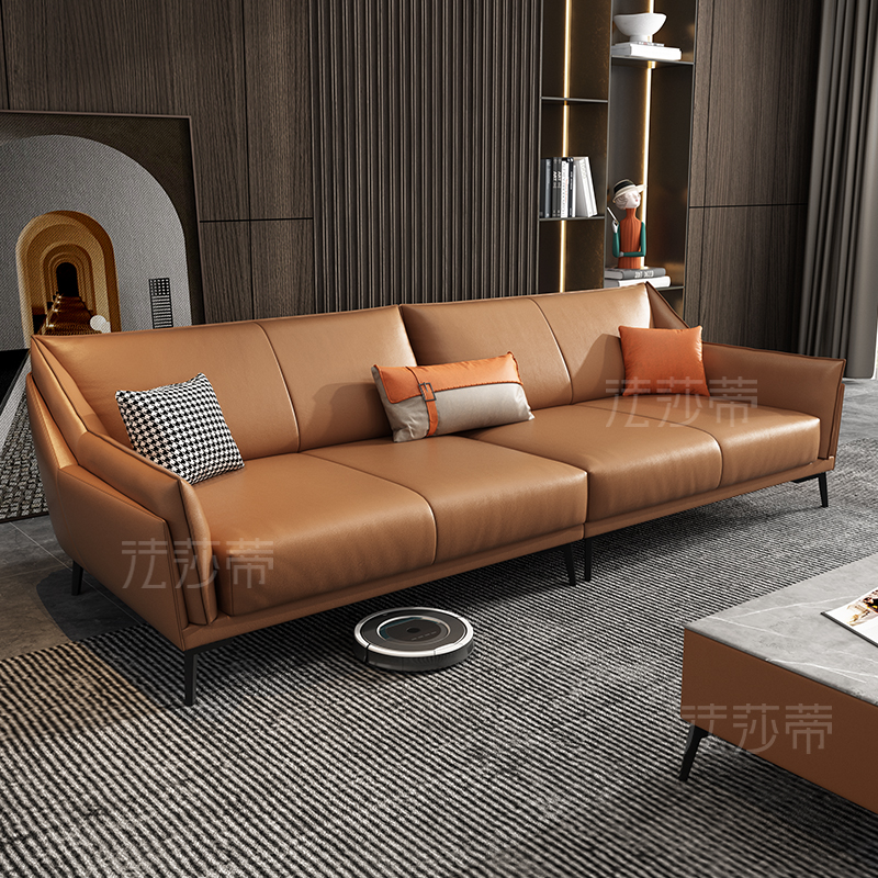 Leather sofa imported cowhide living room combination Nordic Italian minimalist modern light luxury net red latex leather sofa