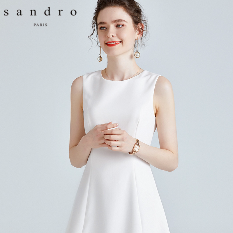 sandro2022 new women's summer sleeveless vest small white skirt is slim, white and thin, fashionable A-line dress