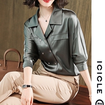 ICICLEs and womens loaded real silk shirt woman long sleeve V collar 2022 Spring style new mulberry silk blouse