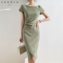 sandro2022 spring and summer new fashion collection waist and body beating pleat tea hysteria with high waist short sleeve and short sleeve dress woman