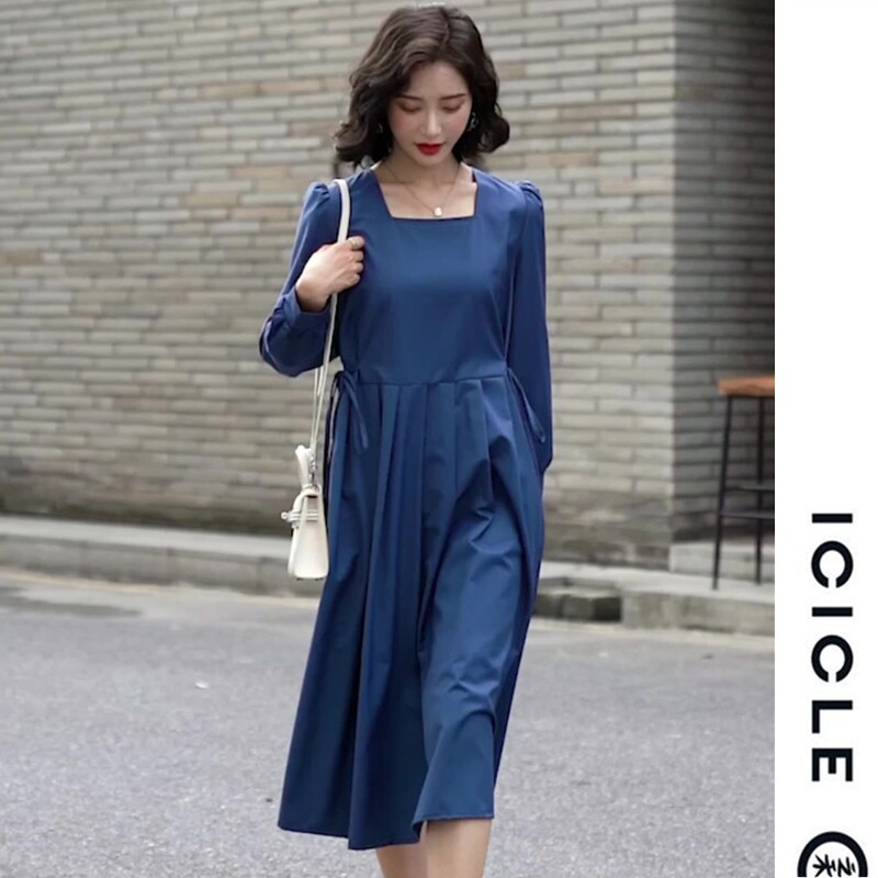 ICICLE Zhihe mid-length dress 2022 spring new women's dress waist bottoming skirt tea break skirt