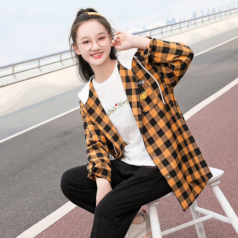Girls Spring Clothing 2022 Spring and Autumn New 12 - loose 13 - year - old cotton 15 - year - old girl's long sleeve shirt coat