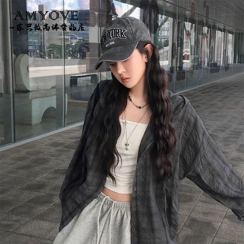 Korean Style Lazy Style Plaid Hooded Long-Sleeved Sun Protection Shirt New Fashion Slimming Loose Shirt for Couples Autumn
