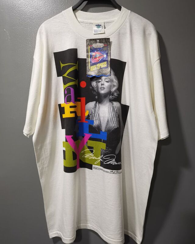 Rare Autograph! Marilyn Monroe American-Style Heavyweight Short-Sleeve T-Shirt with Vintage Wash