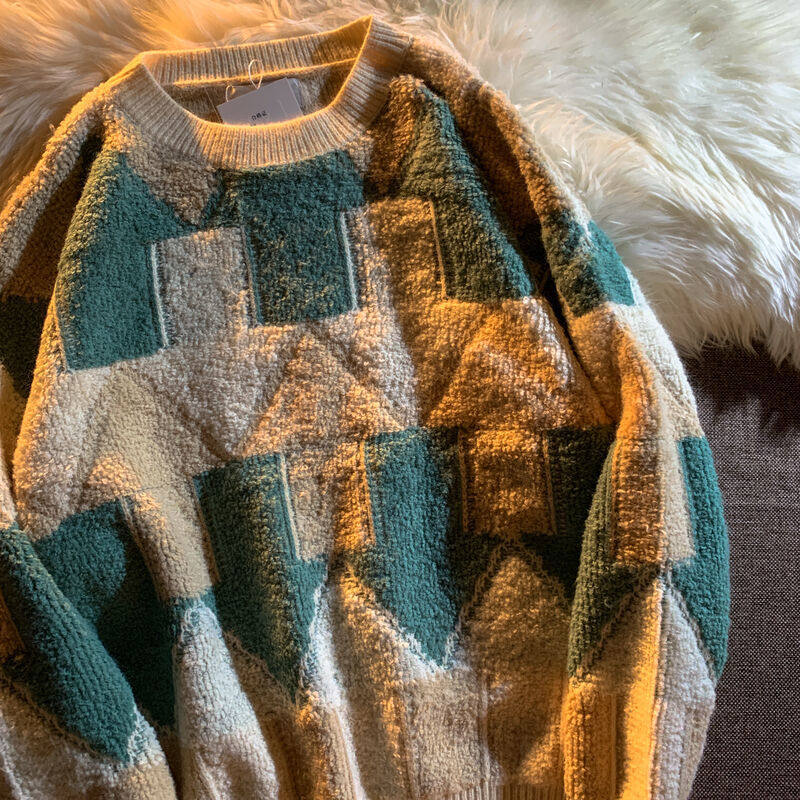 Lovers sweater men's loose trend personality student-knit sweatshirt autumn winter thickened sanitary coat Korean version 100 lap coat ins